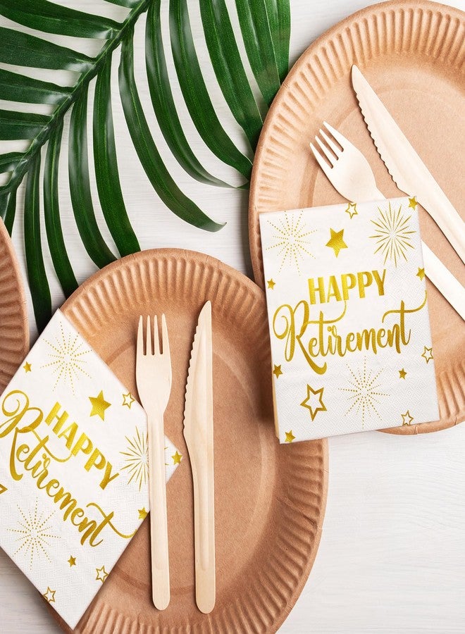 LeZakaa 25Pcs Happy Retirement Paper Napkin, 3-Ply Gold Foil Cocktail Beverage Bar Square Disposable Napkins Guest Paper Hand Towels, Tea Party Napkins, Retirement, Farewell Celebration, 5 x 5 In - Image 5